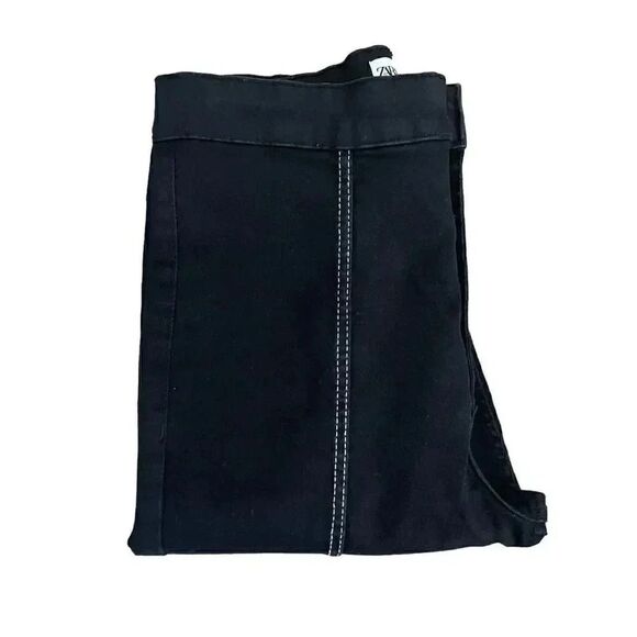 Zara Women’s Black Striped Slit High Waisted Skinny Pants SZ 4 #1130 - Picture 9 of 13